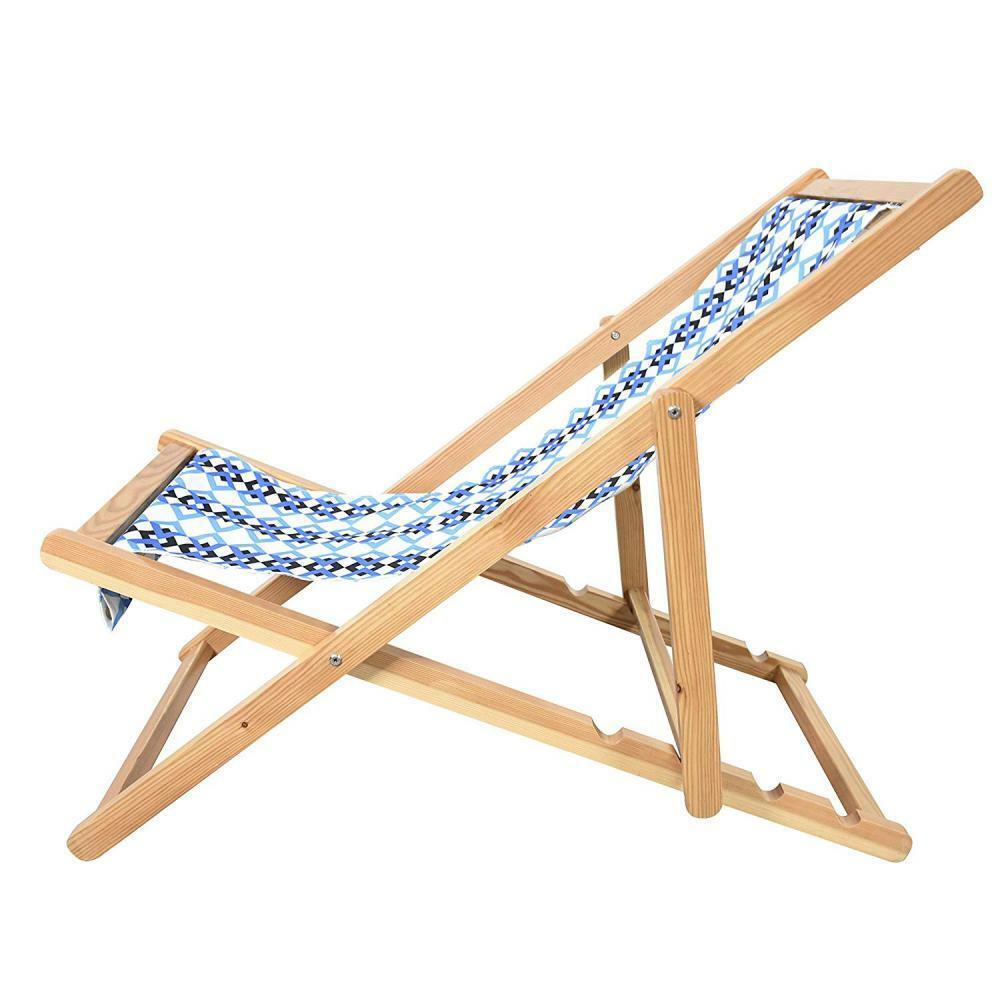 Astella Adjustable Wooden Cabana Beach Chair, Multi Color Blue
