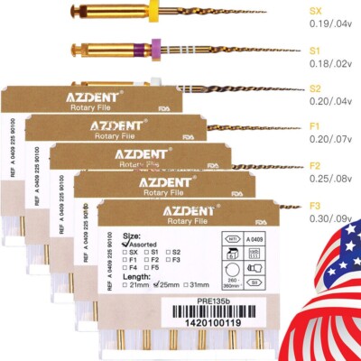 5 Kits AZDENT Dental Endodontic Gold Taper NITI Rotary Files Engine Use 25mm