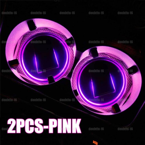2x Pink LED Solar Cup Pad Car Accessories Lights Cover Interior Decoration lamp