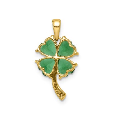 Pre-owned Superdealsforeverything Real 14k Yellow Gold Created Emerald And Diamond Four Leaf Clover Pendant