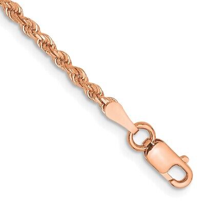 Pre-owned Superdealsforeverything Real 14k Rose Gold 7 Inch 2mm Diamond-cut Rope With Lobster Clasp Chain Bracelet In Pink