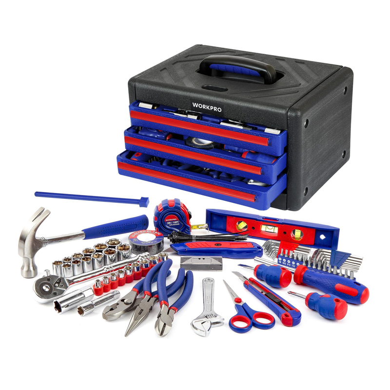 125PC Home Repair Hand Tool Set Torpedo Level Screwdrivers Drawer Storage Case