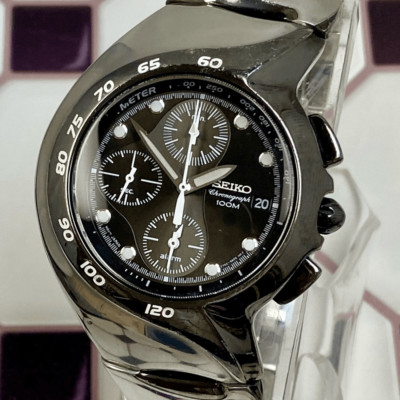 vintage seiko 7t62 0be0 titanium sports quartz alarm chronograph mens watch 393984906174