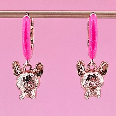 BETSEY JOHNSON Frenchie Enamel Huggie Hoop Earrings