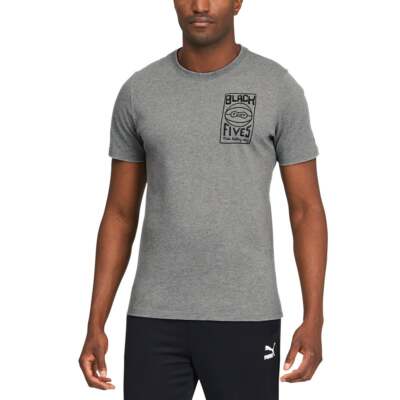 

Puma Black 5S Graphic Crew Neck Футболка с коротким рукавом Мужские серые повседневные топы 5322, Grey, Puma Black 5'S Graphic Crew Neck Short Sleeve T-Shirt