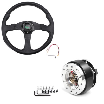 14'' 350mm Flat Dish Black Racing Steering Wheel with Ball Quick Release Adapter