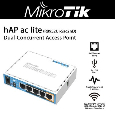 MikroTik RB952Ui-5ac2nD-US 2.4/5GHz hAP ac lite 802.11ac 2x2 US VERSION