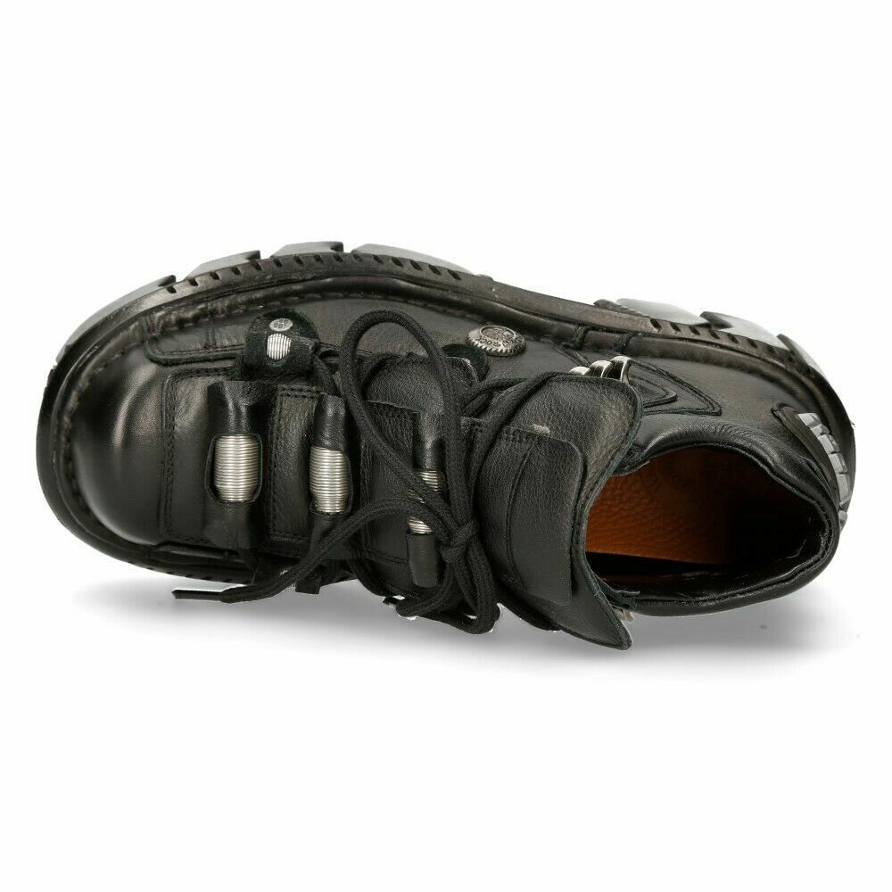 Pre-owned New Rock Rock Boots M-215-s6 Unisex Metallic Black 100% Leather Goth Techno Biker