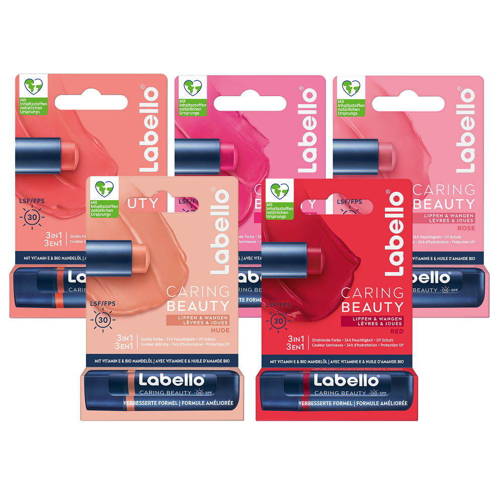 Labello Caring Beauty Lippenpflege Set, fünf Lippenpflegestifte mit Farbe - Bild 1 von 7