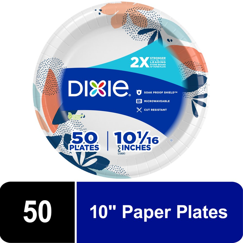 Dixie Disposable Paper Plates, Multicolor, 10 In, 50 Count