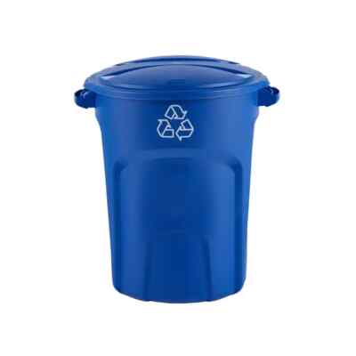Roughneck 32 Gal. Vented Outdoor Recycling Bin black and blue with Lid..