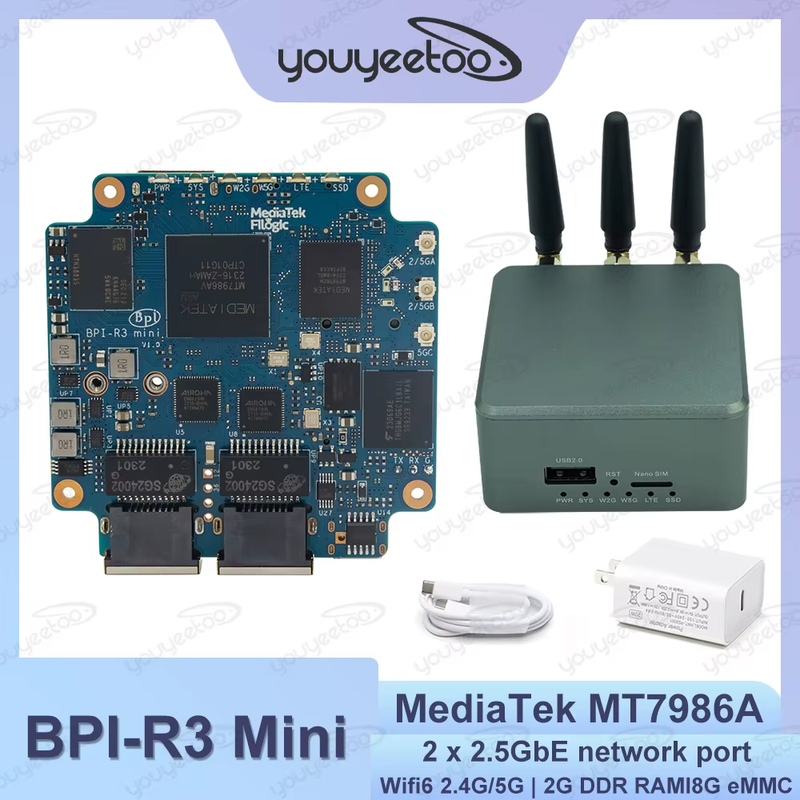 Banana Pi BPI-R3 Mini Router Board Wi-Fi6 2.4G/5G MT7976C 2G RAM 8G eMMC 2x 2.5G