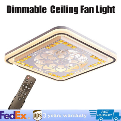 Square Ceiling Fan with Light Bladeless Ceiling Fan Chandelier Dimmable w/Remote