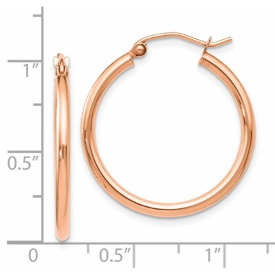 Pre-owned Superdealsforeverything Real 14kt Rose Gold 2x25mm Polished Hoop Earrings In Pink