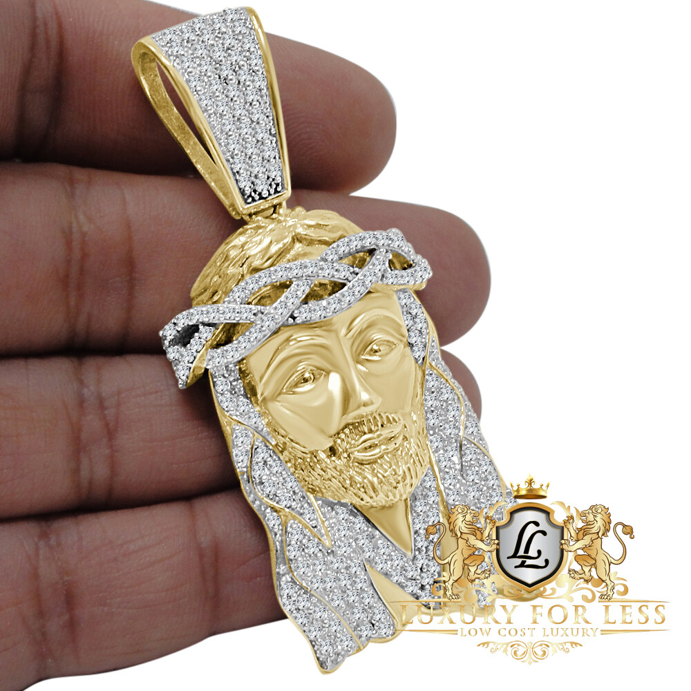 Pre-owned Jewelrypot Mens Real 10k Yellow Gold On Sterling Silver Jesus Piece Charm Pendent Xl 2.80''