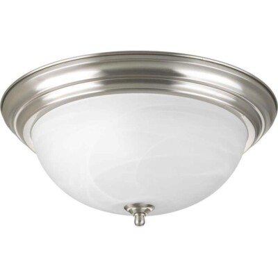 15.25 in. 3-Light Brushed Nickel Flush Mount with Alabaster Glass by Progress L.