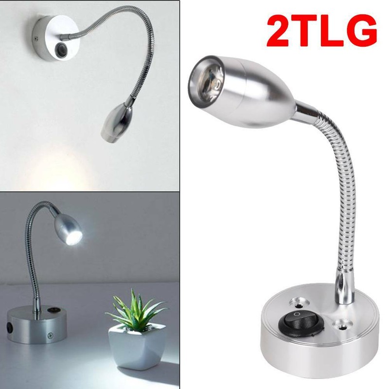 2x 12V LED Bettleuchte Weiß Leselampe Schwanenhals Licht Wohnzimmer Wandlampe DE