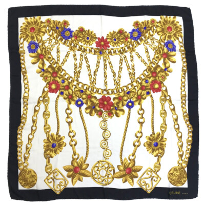 CELINE Accessory Pattern Multicolor 100% Silk Scarf/4T1596