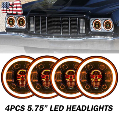 For Chevrolet Corvette Chevelle Impala 4pcs 5.75'' inch Round LED Headlights Halo