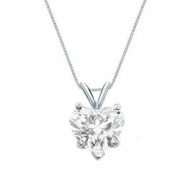Pre-owned Shine Brite With A Diamond 2 Ct Heart Shaped Real Solid 14k White Gold Solitaire Pendant 18" Necklace In White/colorless