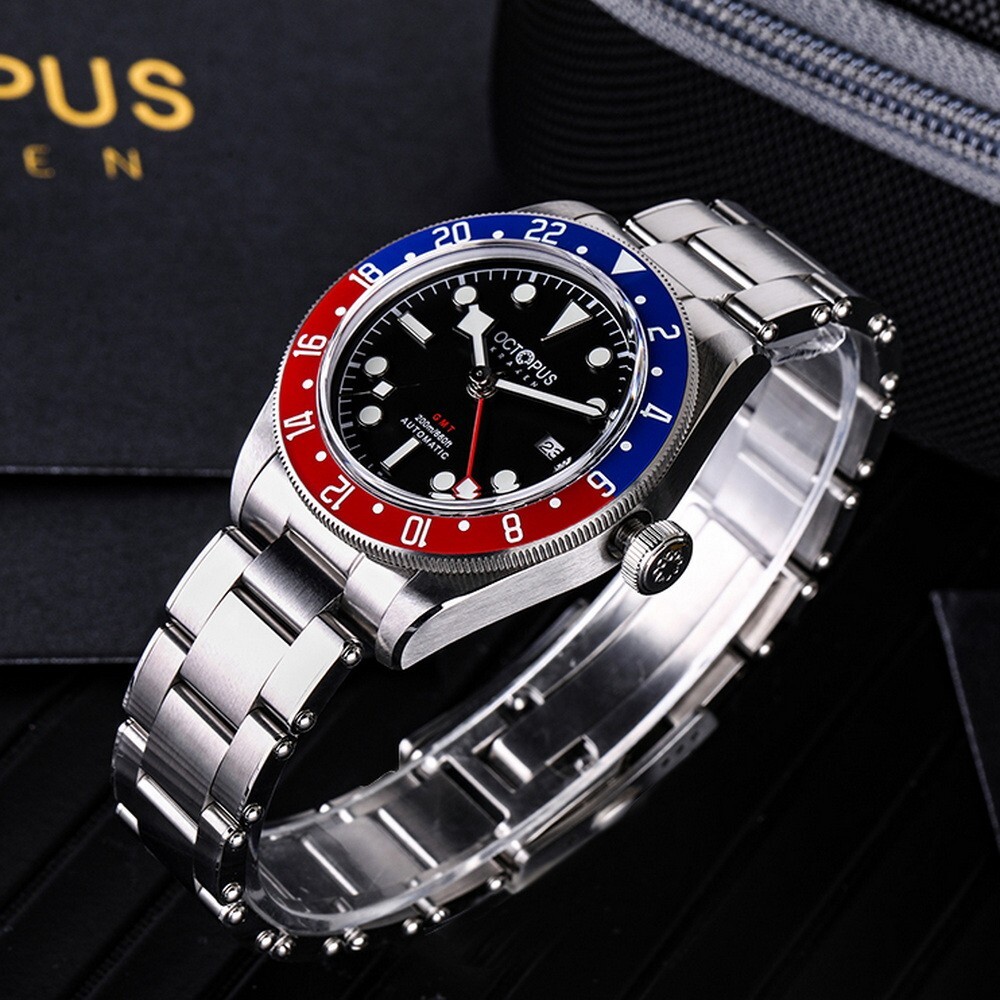 Pre-owned Octopus Men Automatic Watch Gmt 39mm Diver 20bar Mechanical Wristwatch Luminous