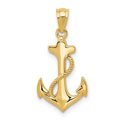 14k Yellow Gold Polished Anchor Pendant Gift for Women