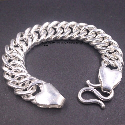 Pure S999 Fine Silver 999 Bracelet Men 17mm Curb Bracelet