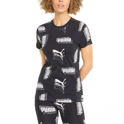 

Puma Power Aop Crew Neck Short Sleeve Tshirt Womens Black Casual Tops 670500-01, Черный