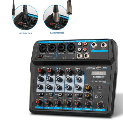 6 Channel Mixer Studio Audio Live Sound Mixing Console Amplifier Bluetooth USB