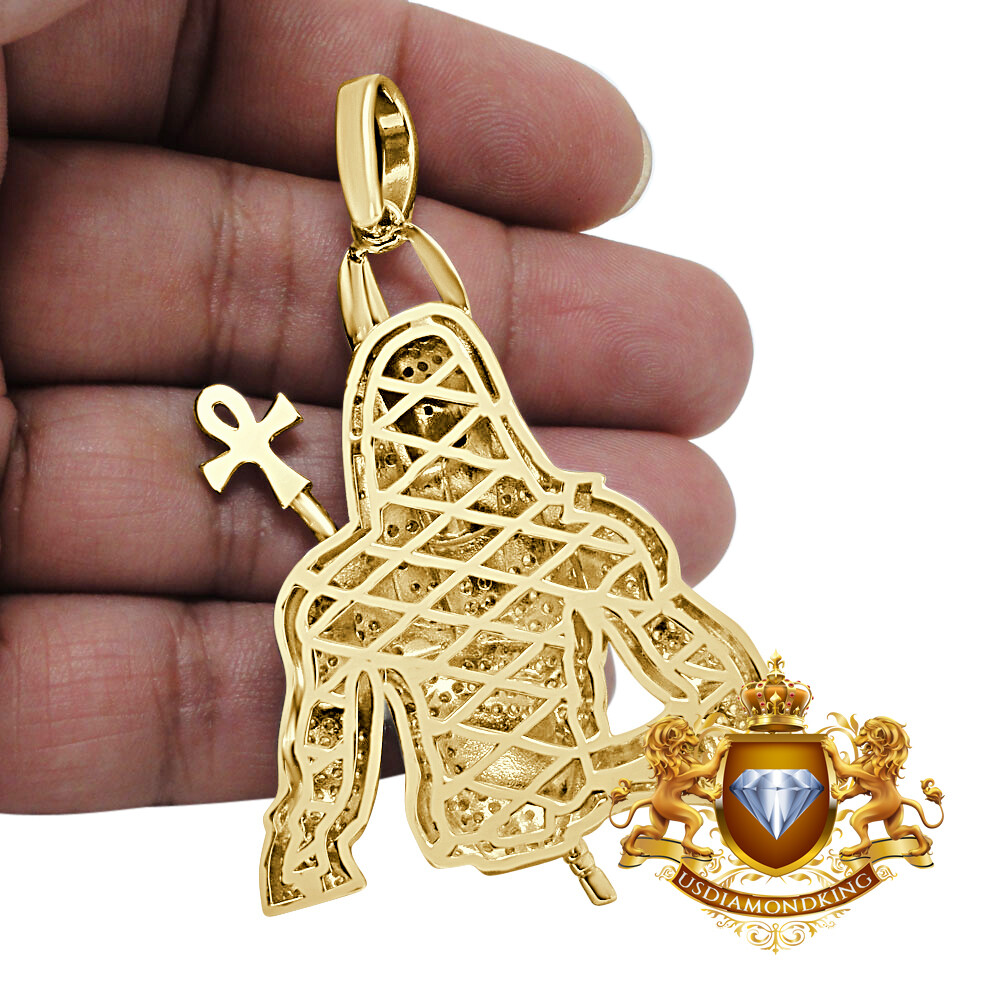 Pre-owned Us Diamond King Xl 3'' Real Silver Egyptian God Anubis Ankh Cross Custom Pendent Pharaoh Charm In Yellow/multi