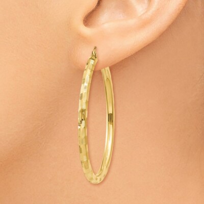 Pre-owned Superdealsforeverything Real 14kt Yellow Gold Textured Hoop Earrings