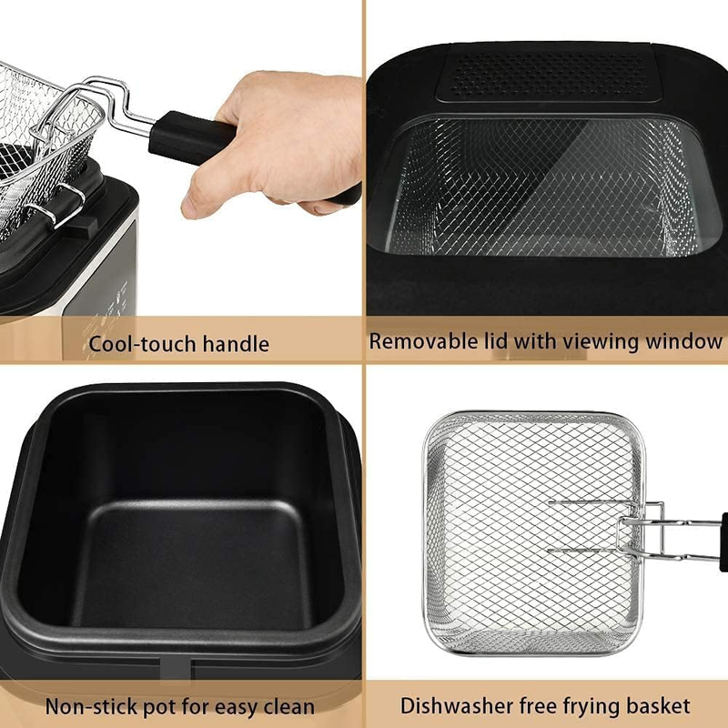 Electric Deep Fryer with Basket for Home Use, LED Display, 2.6 Qt Capacity, Temp