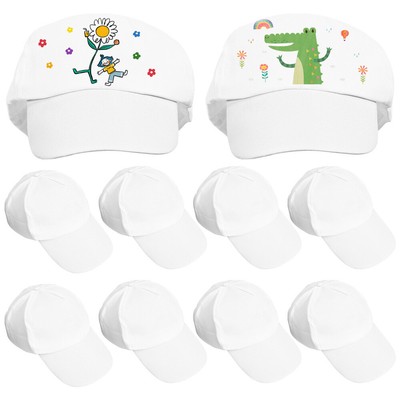  10 Pcs Drawing Hat Blank Peaked White Kids DIY Hats Baseball Caps Toddler Man