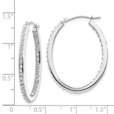 Pre-owned Skyjewelers Real 14k White Gold Diamond Fascination Oval Hinged Hoop Earrings