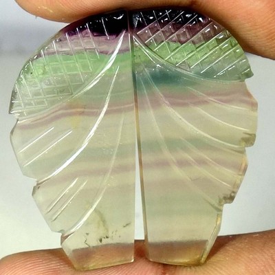 55.60Cts 100% Natural Carved Fluorite Pair Fancy Cab Rare Gemstones 17x 37x 04mm
