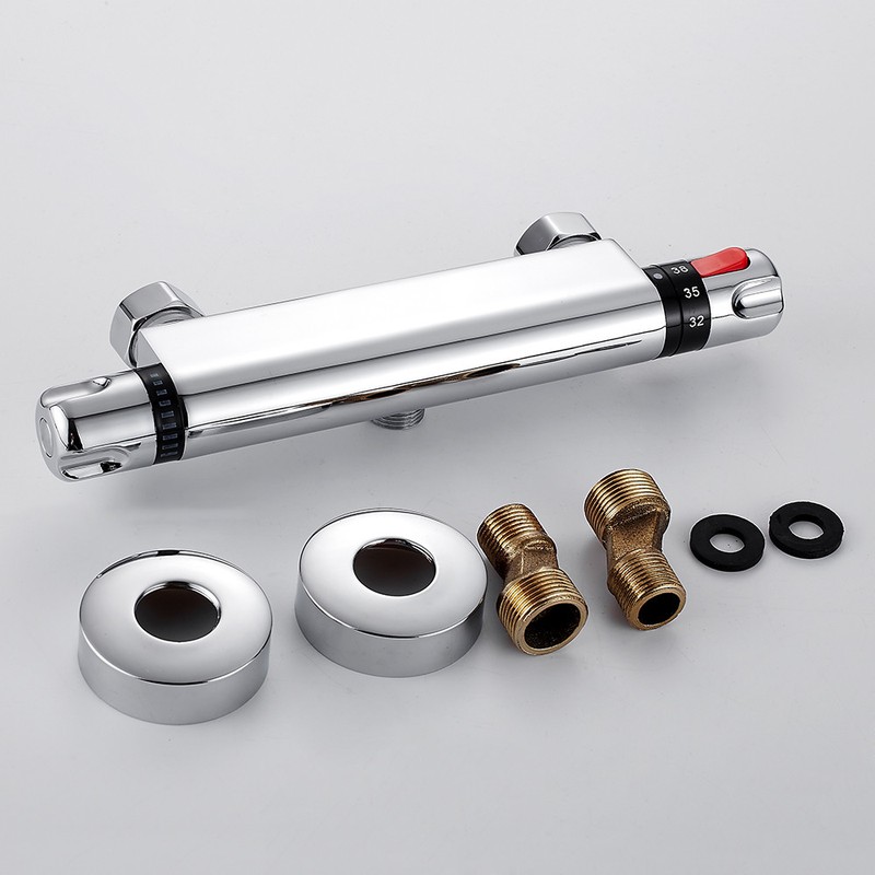 Thermostatic Shower Mixer Valve Bar Wall Mounted Chrome Bottom 1/2