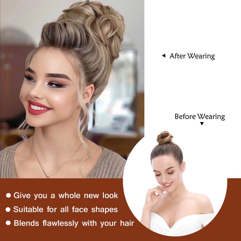 Blonde Real Natural Clip on in Messy Bun Hair Piece Extension Hair Claw Updo US