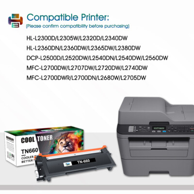 2PK TN660 Toner Cartridge for Brother TN630 MFC-L2700DW MFC-L2740DW DCP-L2540DW