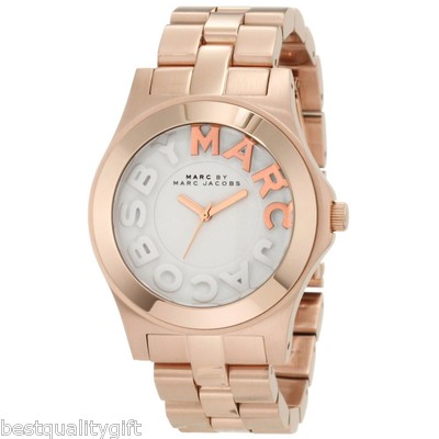NEW MARC JACOBS ROSE GOLD TONE STAINLESS STEEL RIVERA LOGO WATCH-MBM3135