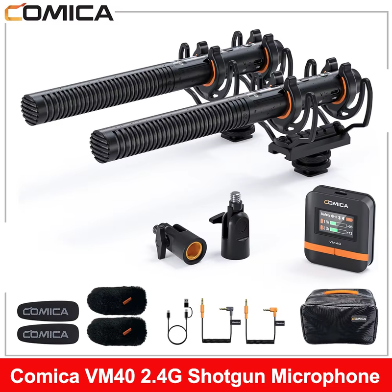 VM40 2.4G Super Cardioid Dual-Channel Wireless Shotgun Microphone Bluetooth micr