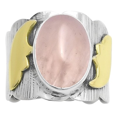 Two Tone - Rose Quartz - Madagascar 925 Sterling Silver Ring s.8 Jewelry R-1542
