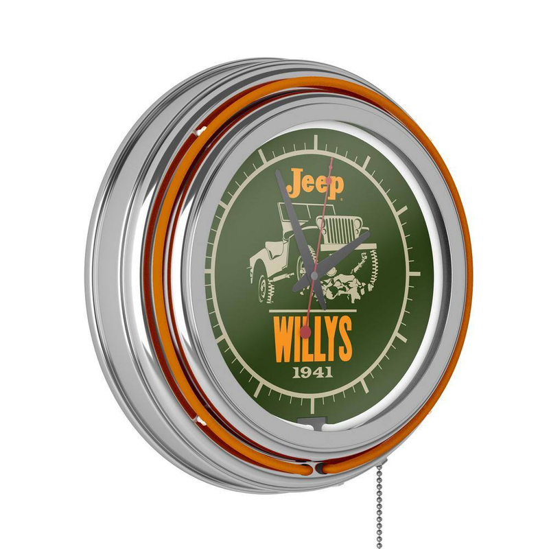 Jeep Orange Willys Green Lighted Analog Neon Clock 14