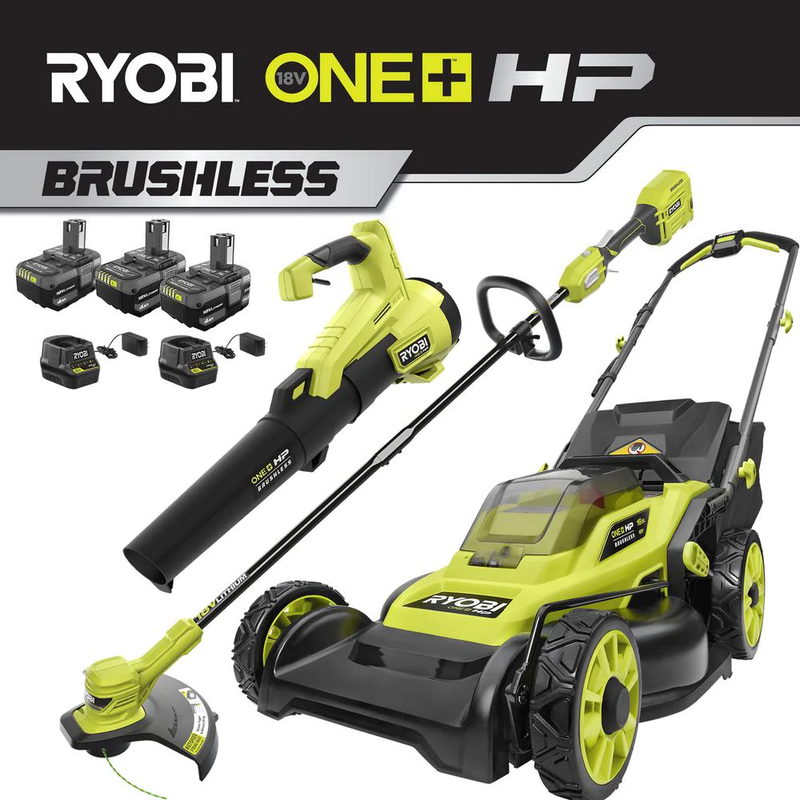 One+ Hp 18-Volt Lithium-Ion Cordless Battery Walk Behind Push Lawn Mower/Trimmer