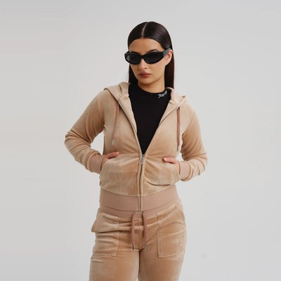 

Juicy Couture Wmns Robertson Classic Velour Zip Trough Hoodie Women карамельный цвет, Бежевый