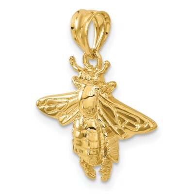 Pre-owned Skyjewelers Real 14kt Yellow Gold Solid Open-backed Bee Pendant