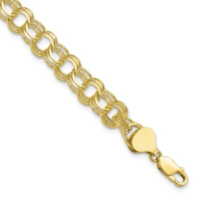 Pre-owned Skyjewelers Real 10kt Yellow Gold Triple Link Charm Chain Bracelet; 8 Inch; Lobster Clasp
