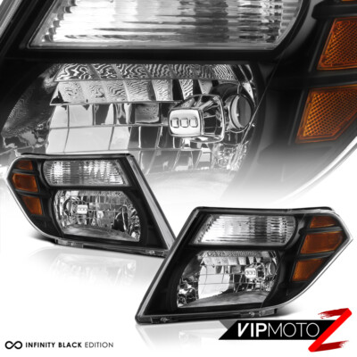 For 08-12 Pathfinder Black Crystal Headlights Front Lamps Replacement Left+Right