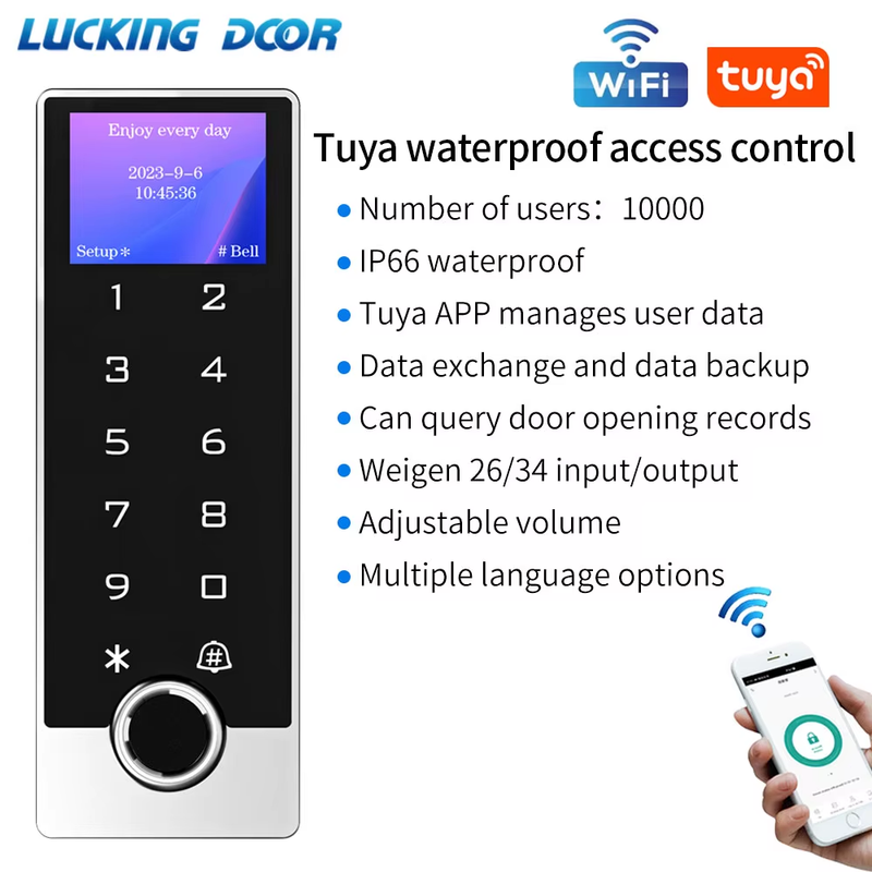 LCD Screen WIFI Tuya app Fingerprint Access Controller Keypad Waterproof RFID St