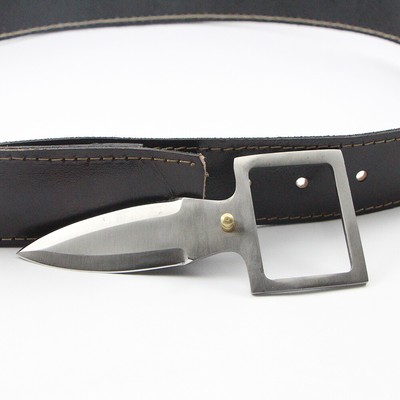 Handmade Leather Belt with Knife Buckle for Outdoor Camping, Hunting and Gifting