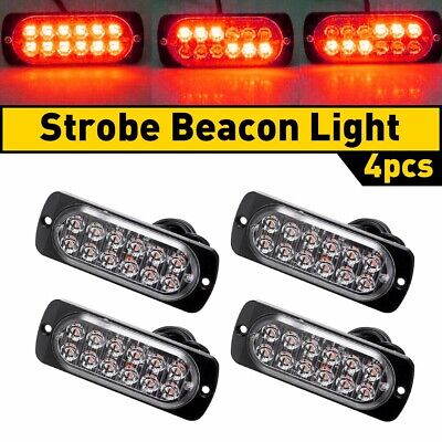 4xRed 12 LED Car Truck New Beacon Warning Hazard Strobe Flash Light Bar US
